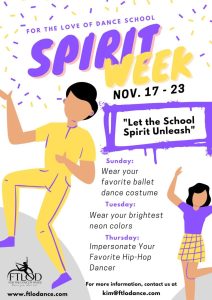 Upcoming Spirit Week Celebration! Spirit Week is just around the corner! Join us for a week of themed dress-up days, school pride, and fun activities. Don’t miss out—check the schedule and get ready to show your spirit!